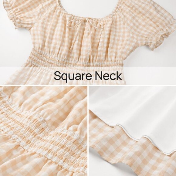 Women's Boho Mini Dress Viscose Polyester Squared Neck Ruffle Swing - Picture 8 of 8